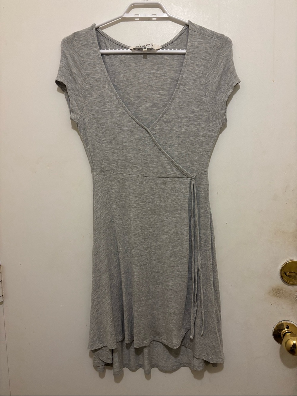 Brave Soul London Gray Wrap Dress XS Soft Jersey Knit Short Sleeve
